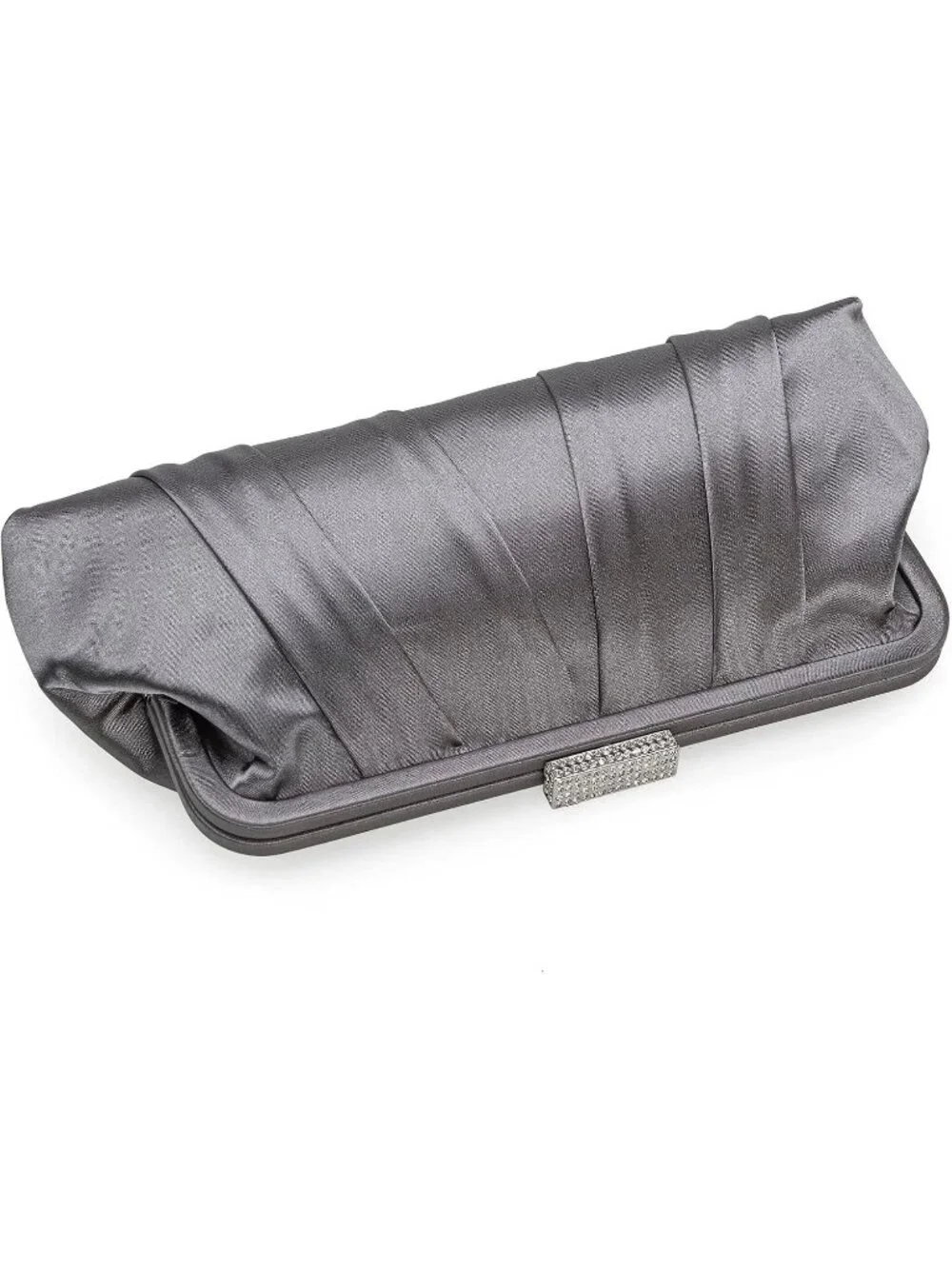 👜 Women's Pewter Classic Pleated Satin Clutch Bag Diamante Embellished Clutch